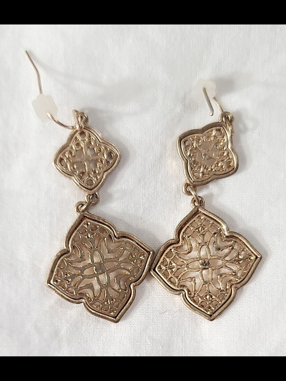 Gold-Tone Filigree Dangle Earrings - Decorative Floral Motif